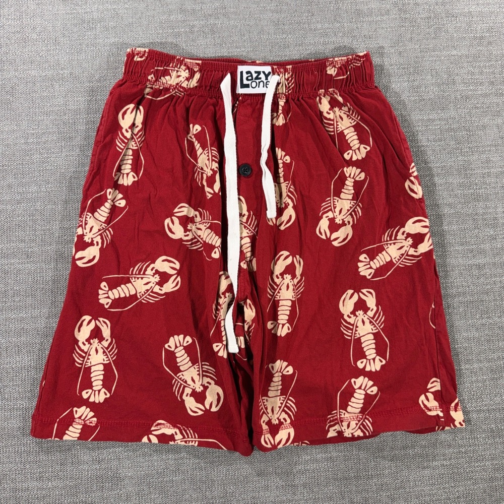 Lazy One Pajama Shorts Mens XS Red Lobster Print Cotton Lounge Sleep Excellent
